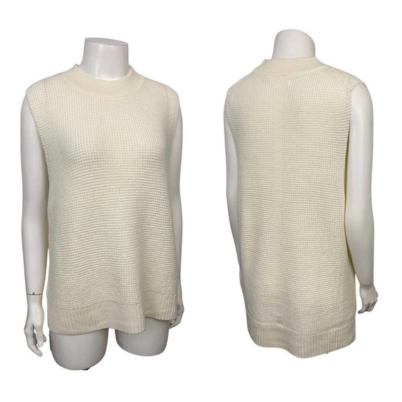 NWT White Merino Sleeveless Pullover Sweater Hi Low Cut / Women’s Medium * - Picture 3 of 4